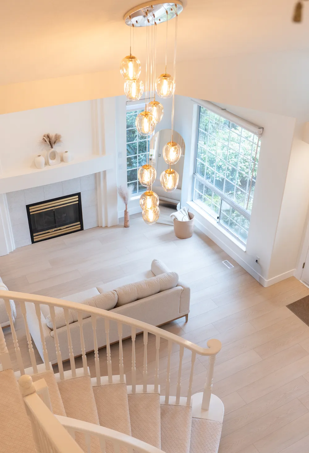 View from the landing over the living room and entry